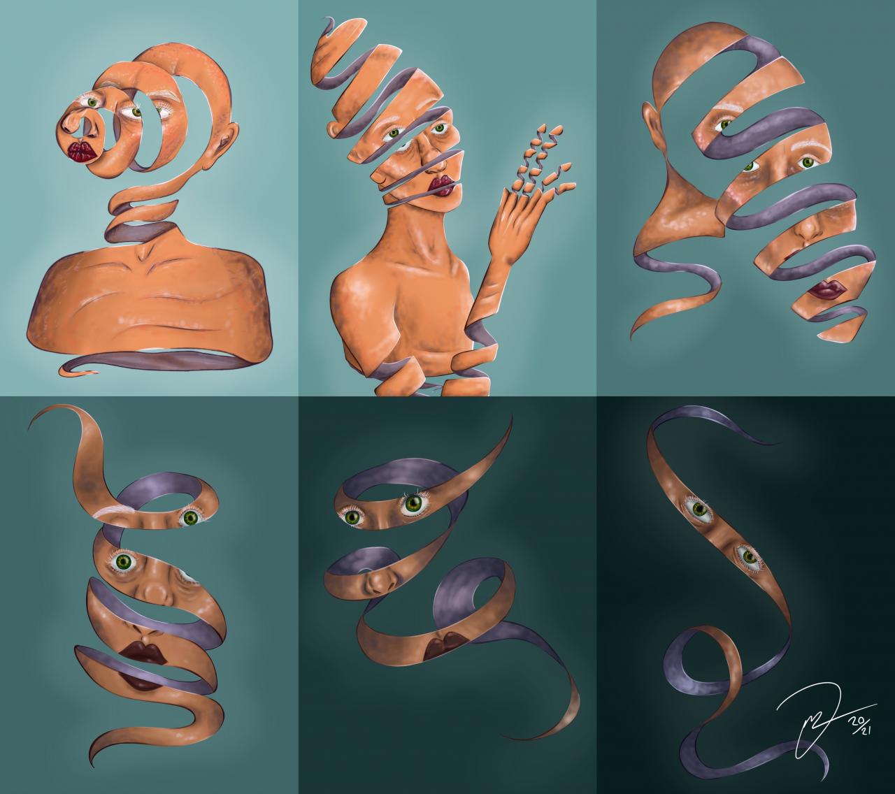 digital painting of figures unraveling