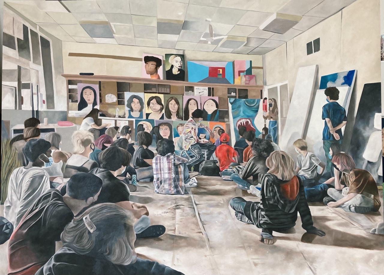 Painting of scene with students