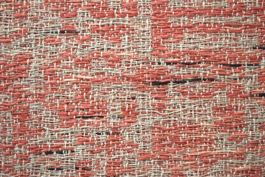    Mackenzie Kelly-Frère, Noise 1206 (2012), detail. Hand woven textile: silk, linen, madder, sumi. Image courtesy the artist. 