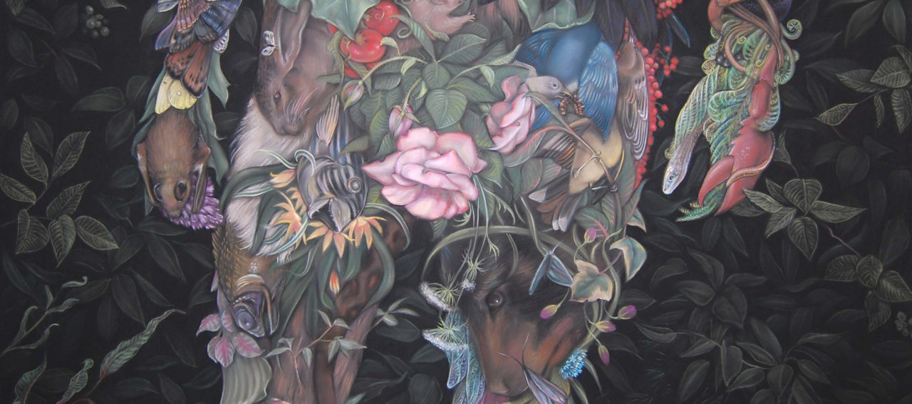 Leshy (detail) (2013), pastel on black paper, 50 x 100 inches 