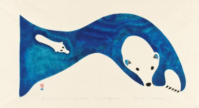 Polar Bear and Cub in Ice, 1959  Niviasi Printed by Iyola Kingwatsiak or Kananginak Pootoogook  Photo: Marie-Louise Deruaz