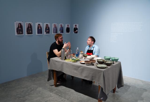 Robin Lambert. Lunch with Strangers, 2014. Performance with ceramic objects.