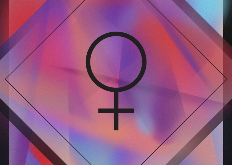 Icon with the feminist symbol in front of a coloured background