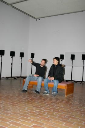 Installation view of Janet Cardiff, Forty Part Motet. 2007. 