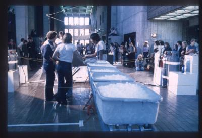 Noel Harding, Performance view, complexity can create simplicity of form: flying gliders and walking in the clouds, 1980.