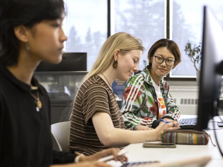 Students working on computer